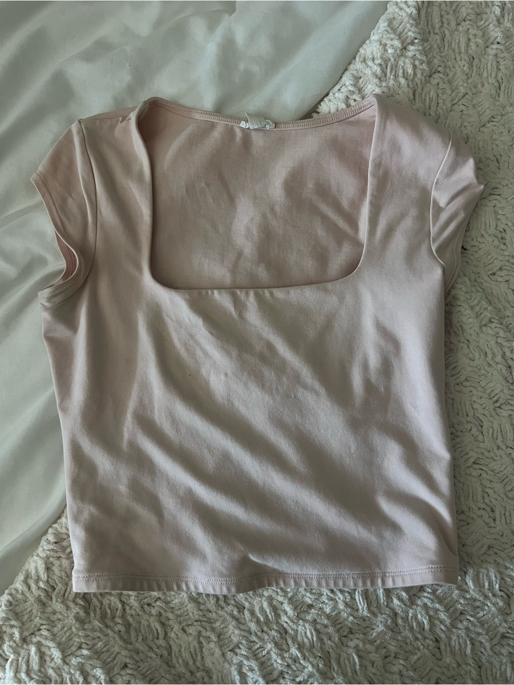 Garage Square Neck Short Sleeve Crop Top - Light Pink